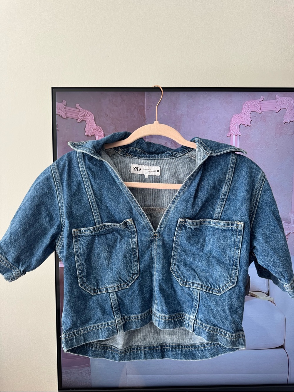 Zara cropped Blue Denim top
